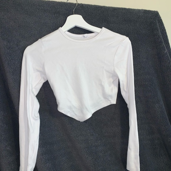 Cropped white long tee • size S • textured material - Picture 1 of 3